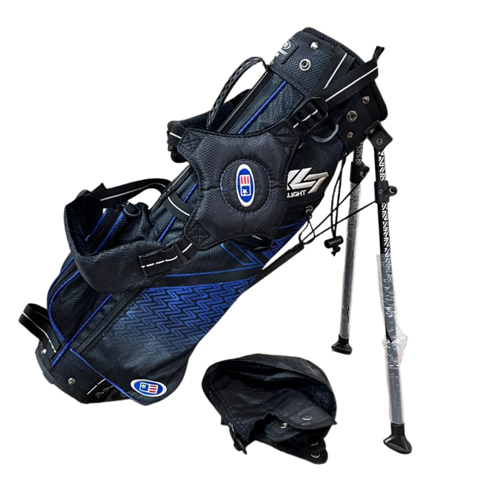 US Kids Golf UL7 Ultralight 45" 3-Way Stand Carry Bag Black/Blue Rain Hood Nice! - Picture 1 of 7